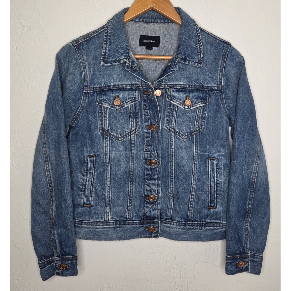 J.Crew/Jacket Women's Size Small Blue Denim Trucker Button Up Distressed Cotton
